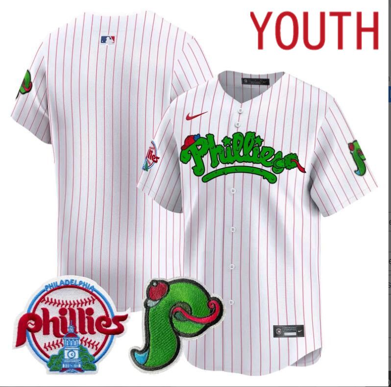 Youth Philadelphia Phillies blank white with red strips Limited 2024 MLB Nike jersey->youth nfl jersey->Youth Jersey